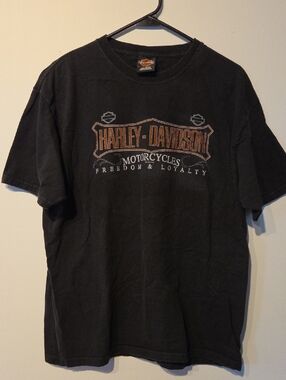 Harley-Davidson Black Tee with Rust-Orange Crest Taku Juneau, AK